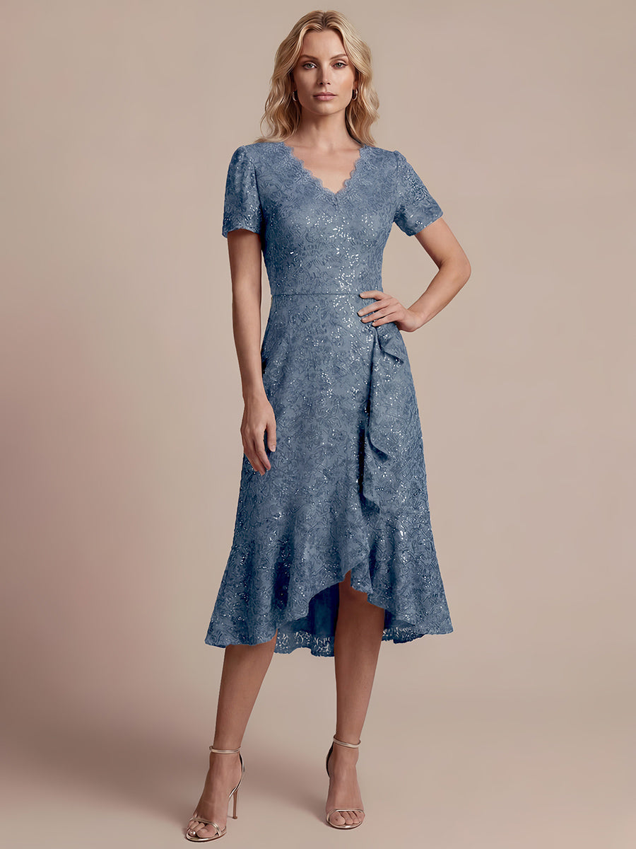 Sequin Lace High Low Wedding Guest Dress