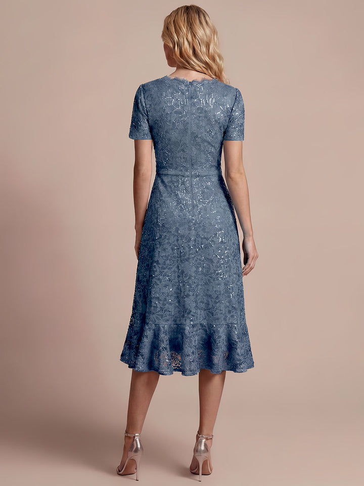 Sequin Lace High Low Wedding Guest Dress