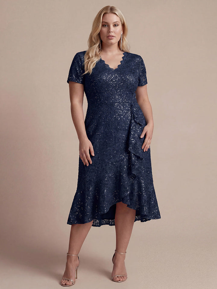 Sequin Lace High Low Wedding Guest Dress