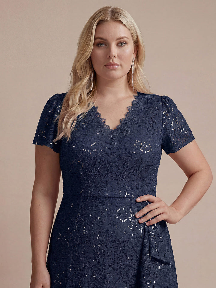 Sequin Lace High Low Wedding Guest Dress