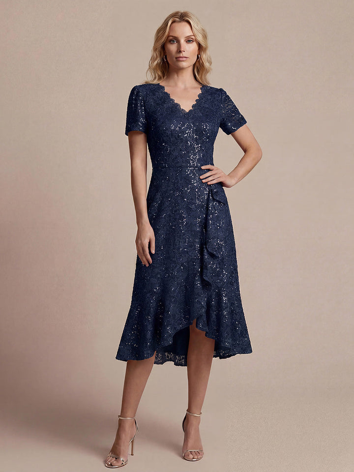 Sequin Lace High Low Wedding Guest Dress