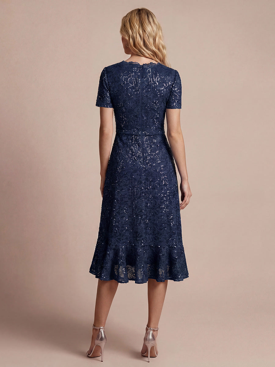Sequin Lace High Low Wedding Guest Dress