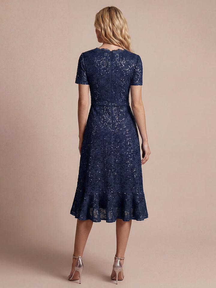 Sequin Lace High Low Wedding Guest Dress