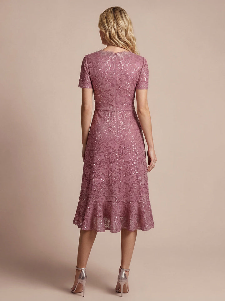 Sequin Lace High Low Wedding Guest Dress