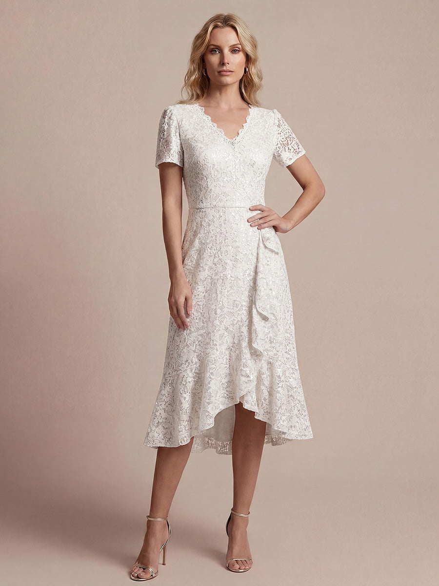 Sequin Lace High Low Wedding Guest Dress