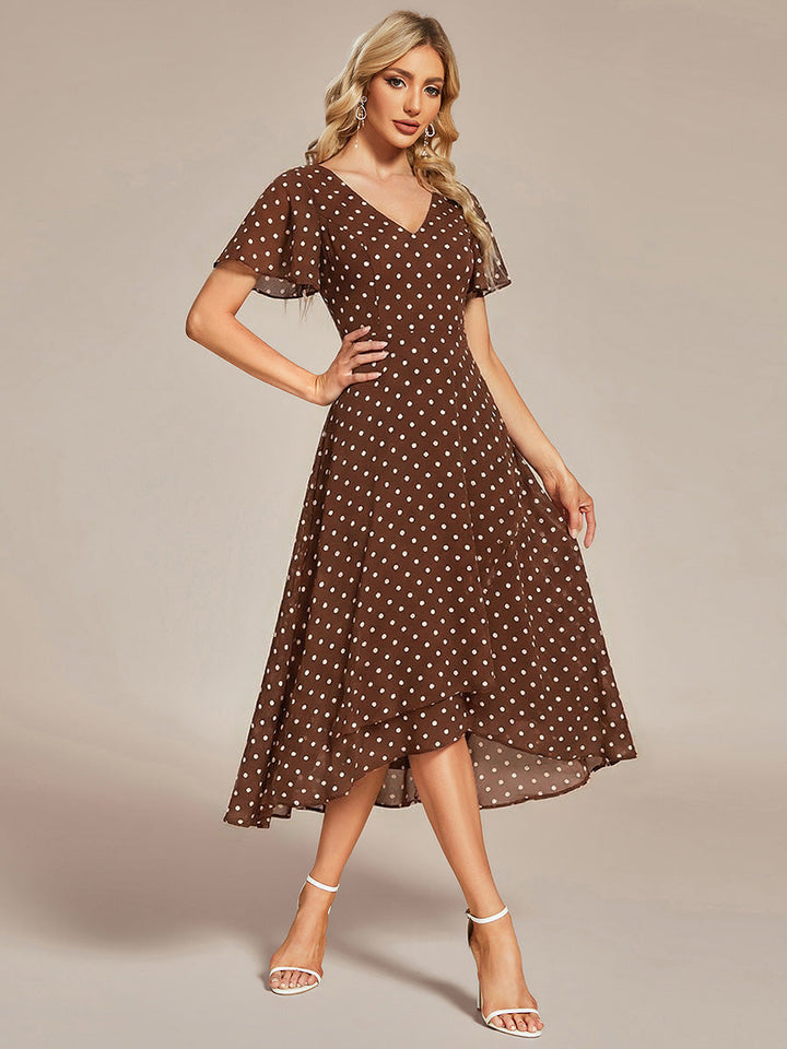ever AALIA|Flowing Chiffon V-Neck Ruffle Sleeves Wedding Guest Dress