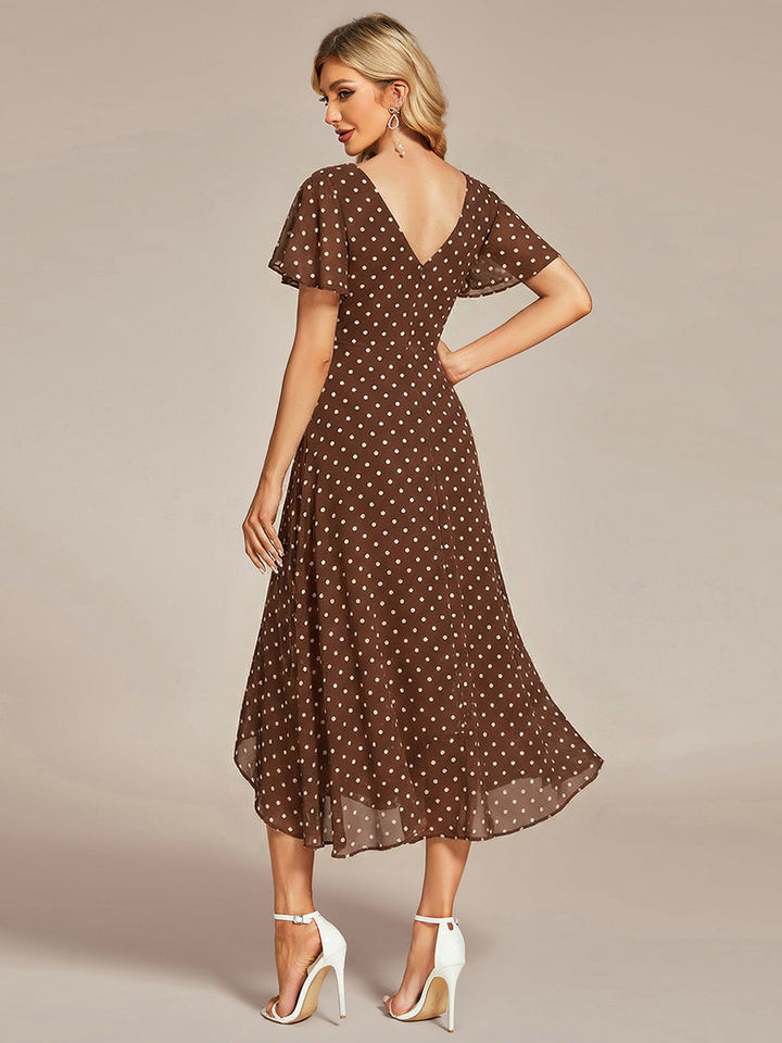 ever AALIA|Flowing Chiffon V-Neck Ruffle Sleeves Wedding Guest Dress