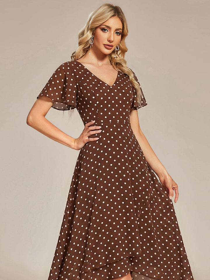 ever AALIA|Flowing Chiffon V-Neck Ruffle Sleeves Wedding Guest Dress