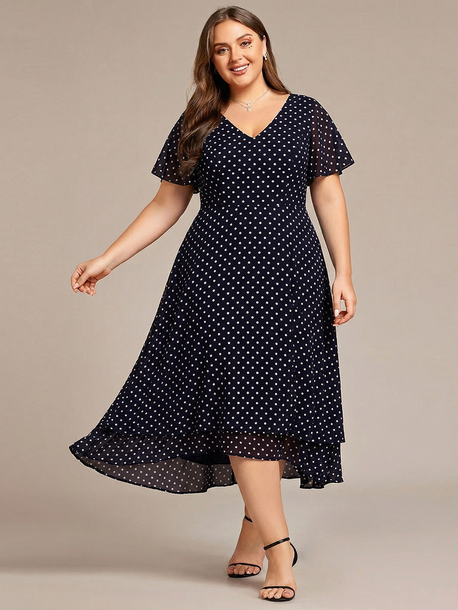 ever AALIA|Flowing Chiffon V-Neck Ruffle Sleeves Wedding Guest Dress