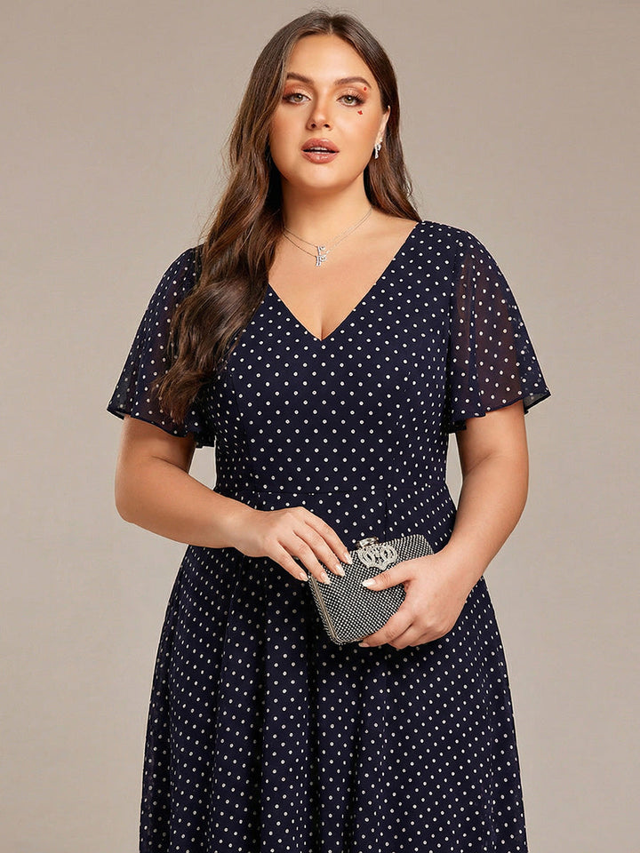 ever AALIA|Flowing Chiffon V-Neck Ruffle Sleeves Wedding Guest Dress