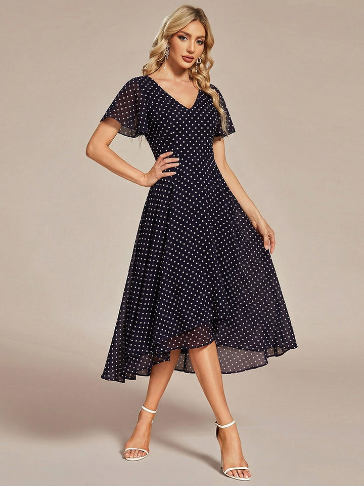 ever AALIA|Flowing Chiffon V-Neck Ruffle Sleeves Wedding Guest Dress
