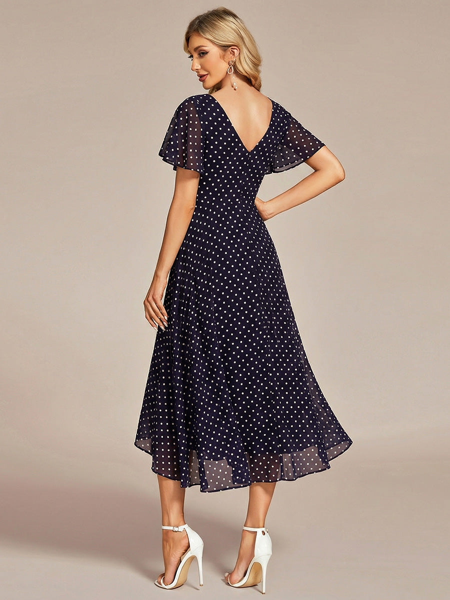 ever AALIA|Flowing Chiffon V-Neck Ruffle Sleeves Wedding Guest Dress