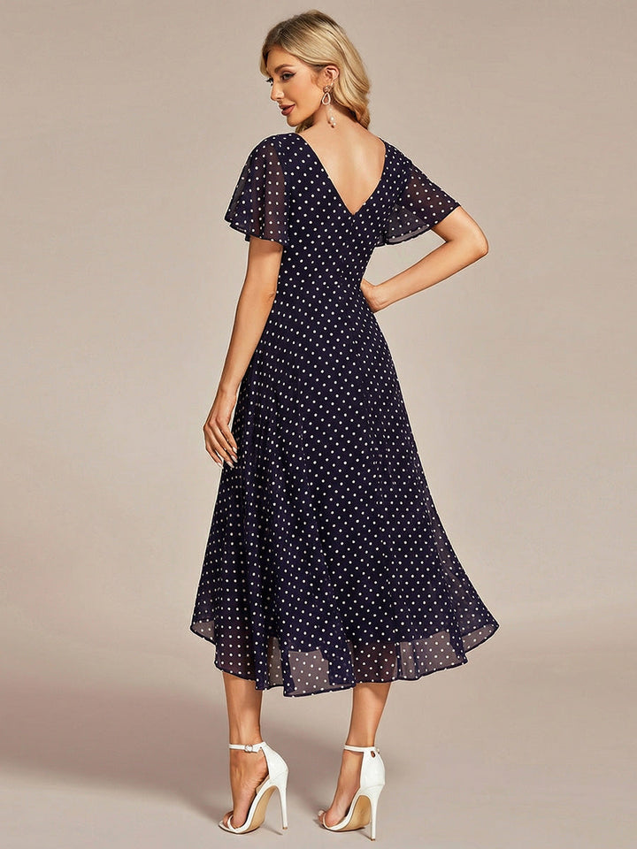 ever AALIA|Flowing Chiffon V-Neck Ruffle Sleeves Wedding Guest Dress