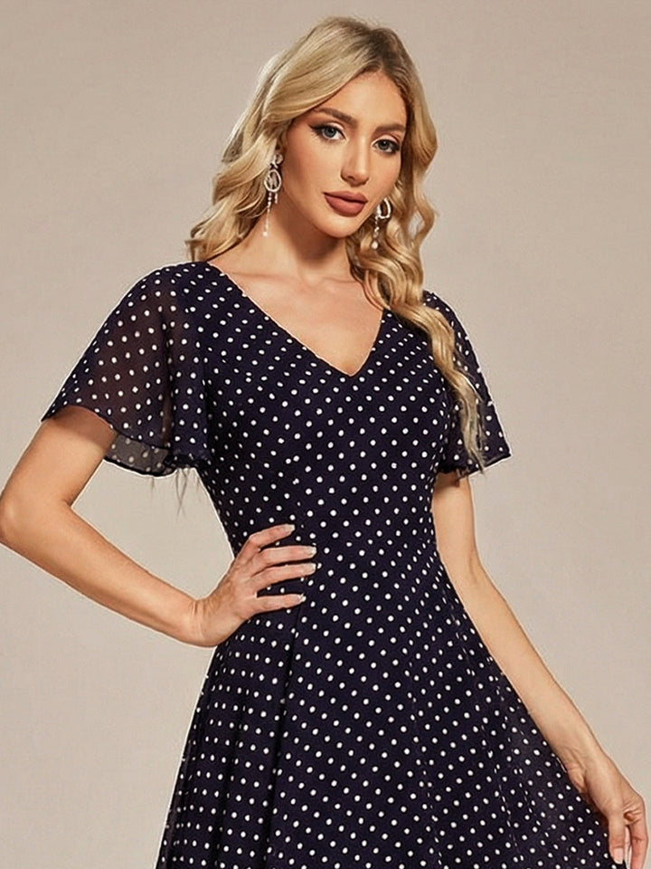 ever AALIA|Flowing Chiffon V-Neck Ruffle Sleeves Wedding Guest Dress