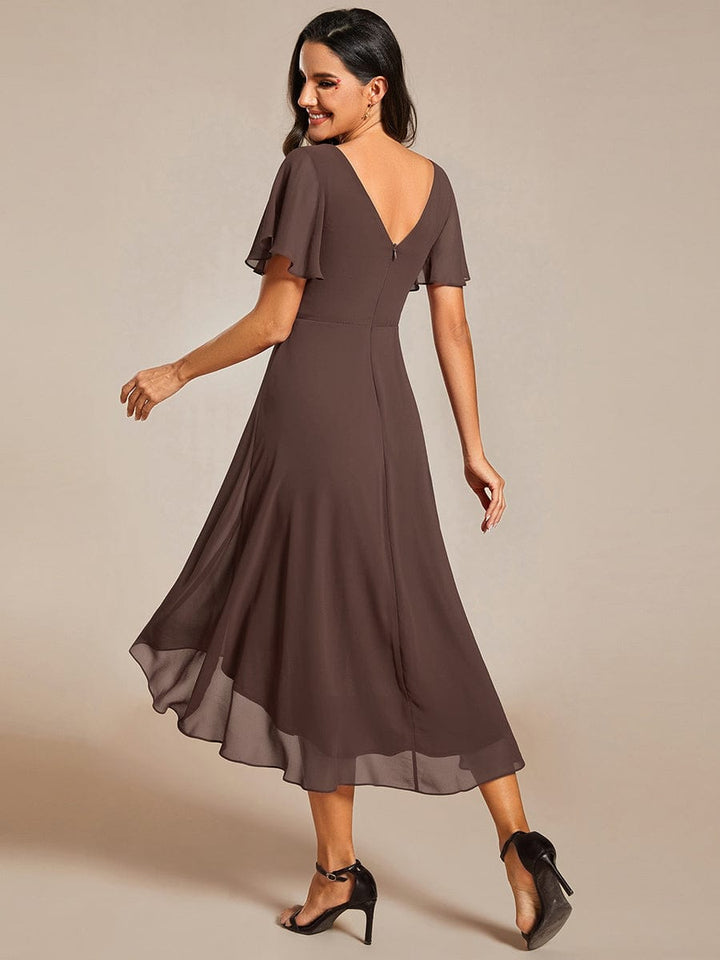 ever FAYE|Elegant V-Neck Flowy High-Low Short Sleeve Wedding Guest Dress