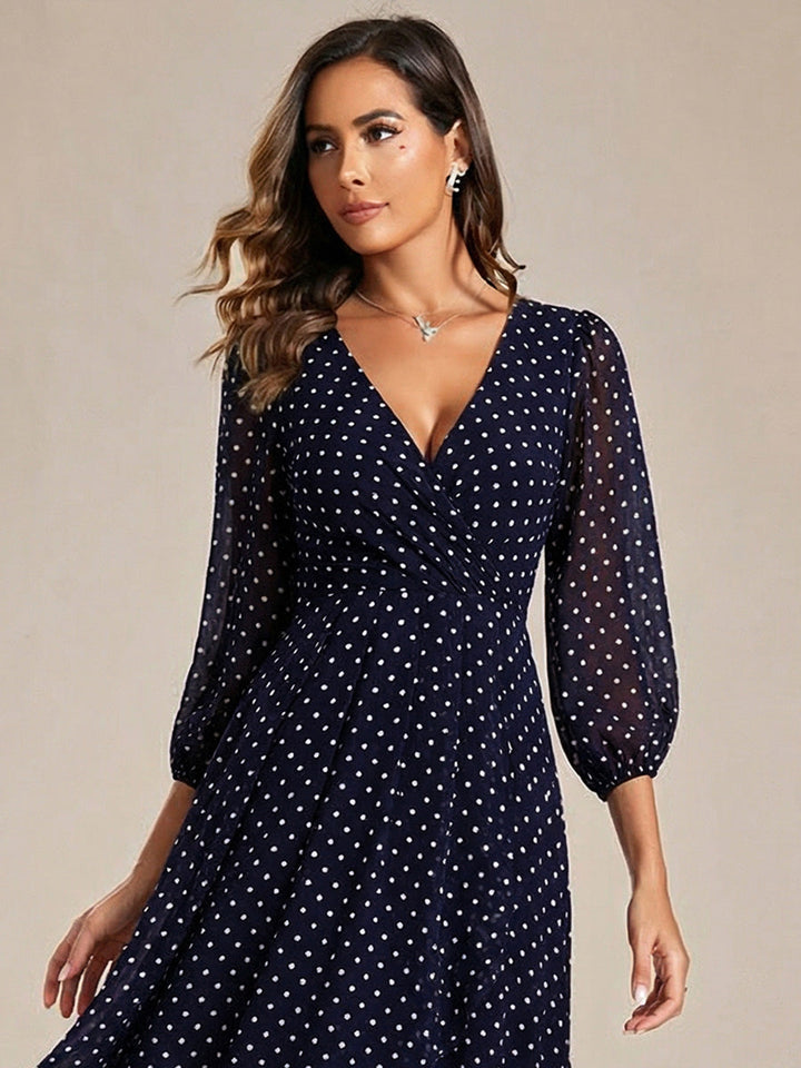 ever BRIAR|See-Through 3/4 Sleeves V-Neck A-Line Chiffon Wedding Guest Dress
