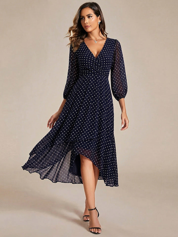 ever BRIAR|See-Through 3/4 Sleeves V-Neck A-Line Chiffon Wedding Guest Dress