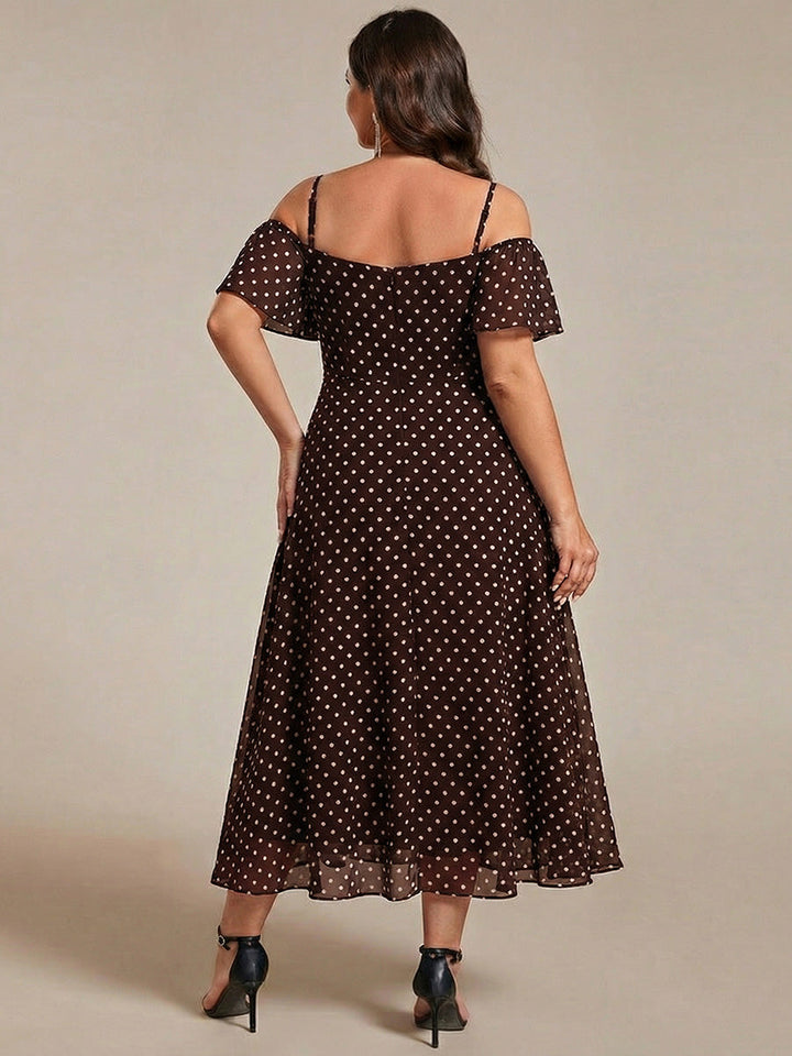 pretty JORDANE|Plus Size Cold Shoulder Sweetheart Necklin Chiffon Midi Wedding Guest Dress