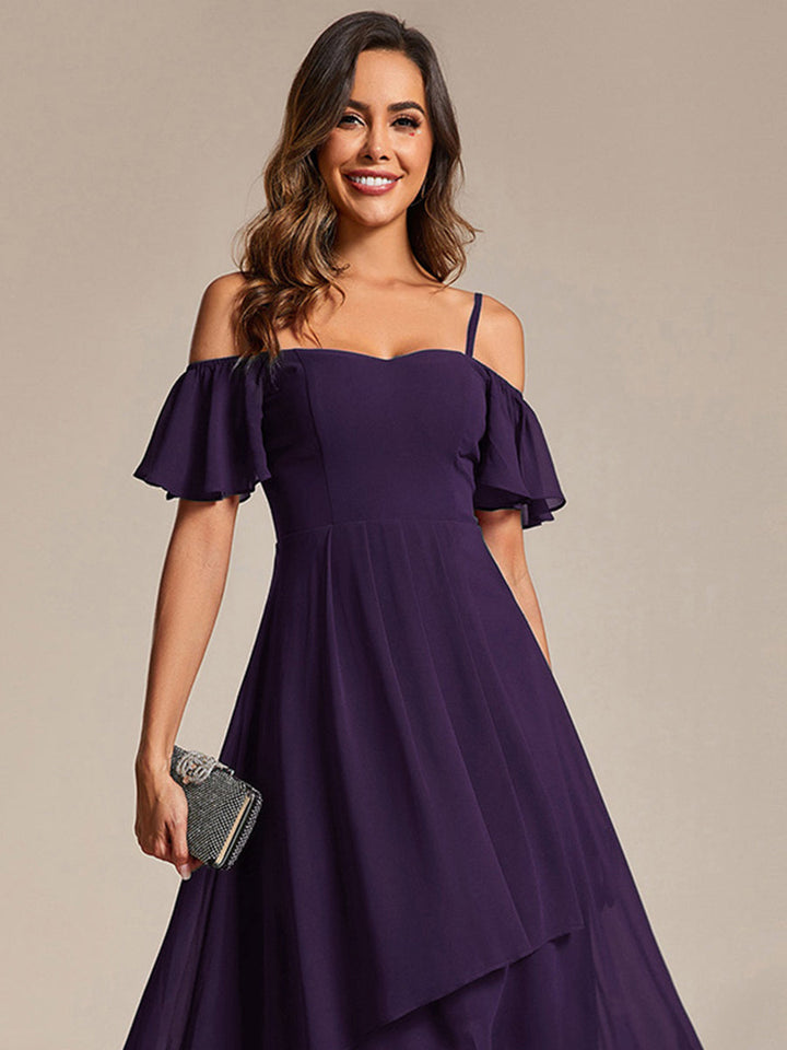 ever JORDANE|Spaghetti Strap Cold Shoulder Chiffon A-Line Midi Wedding Guest Dress