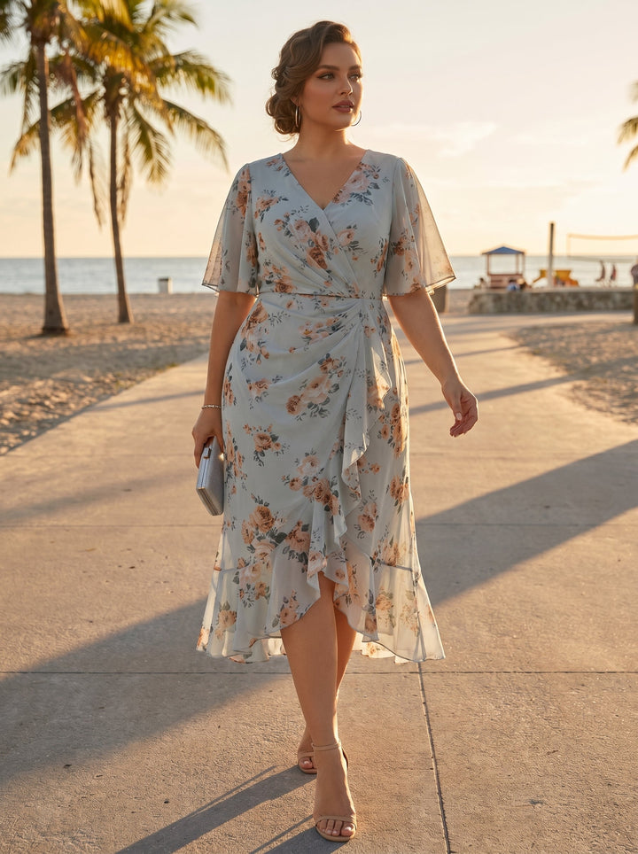 pretty FLORENCIA|Plus Size Printed Mermaid Chiffon Wedding Guest Dress