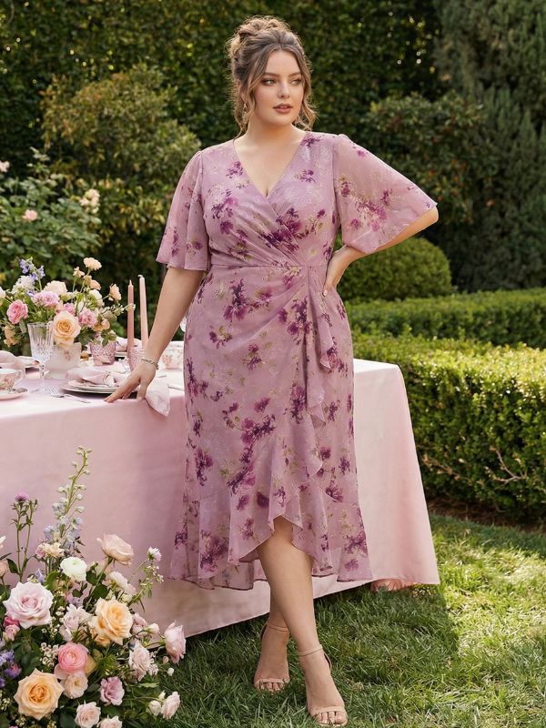 pretty FLORENCIA|Plus Size Printed Mermaid Chiffon Wedding Guest Dress