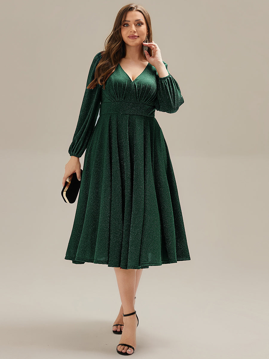 ever GREER| Glitter long Sleeve A-Line Midi Dress With Pocket