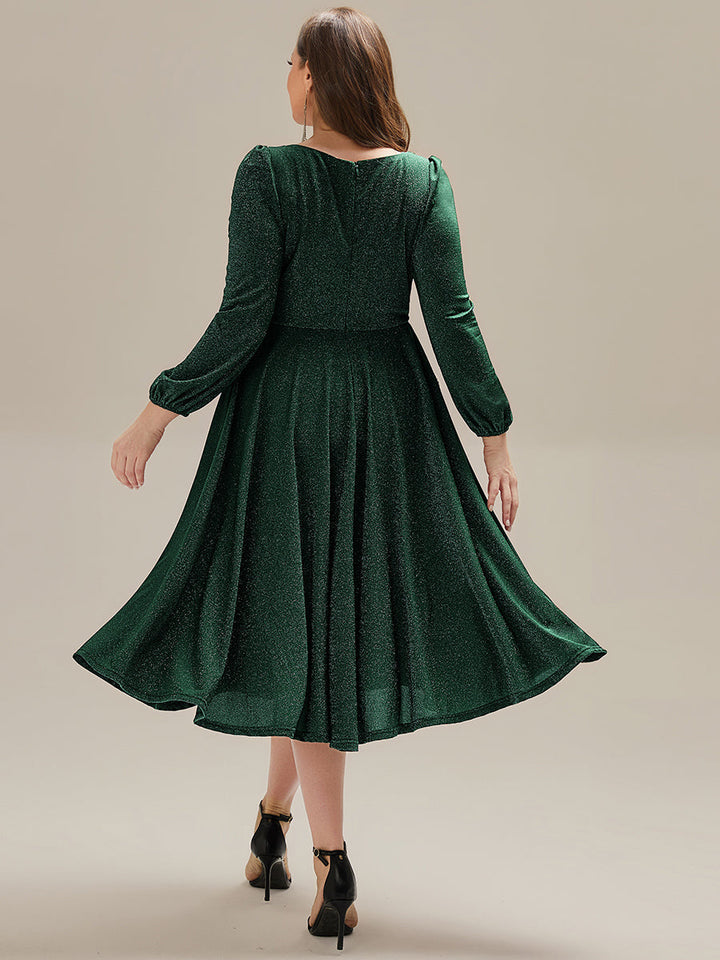 ever GREER| Glitter long Sleeve A-Line Midi Dress With Pocket