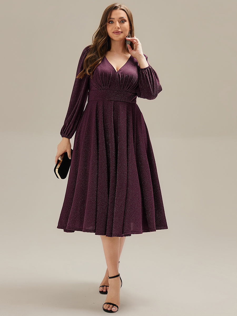 ever GREER| Glitter long Sleeve A-Line Midi Dress With Pocket