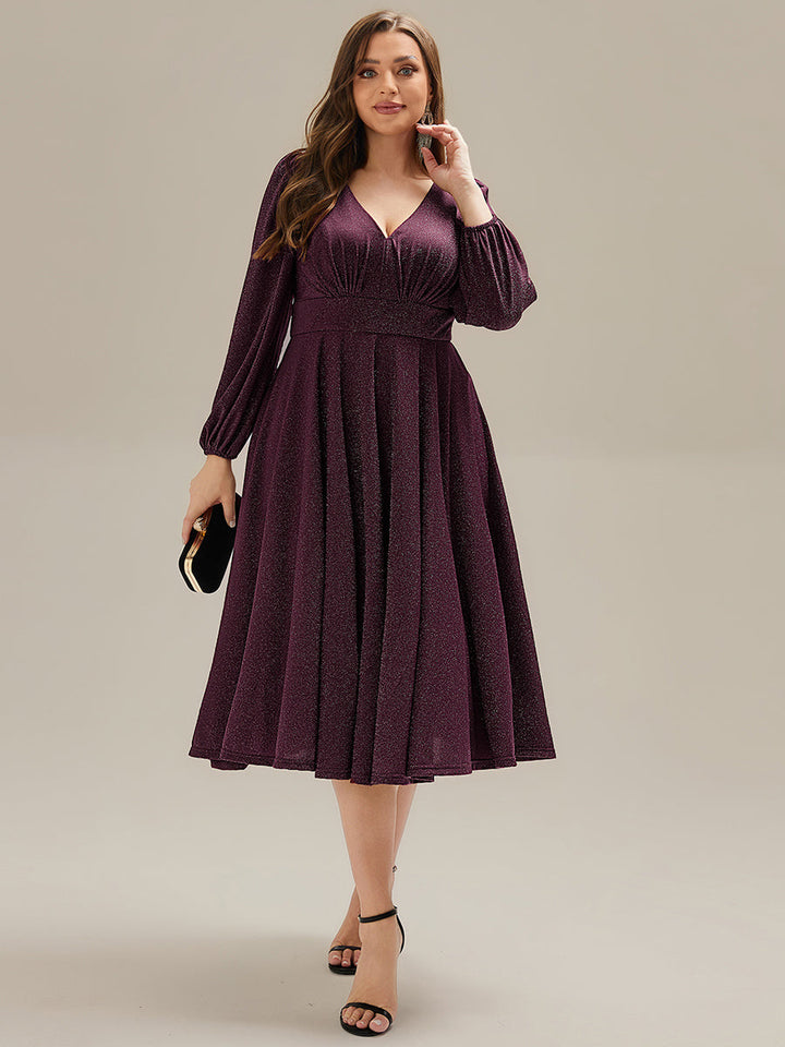 ever GREER| Glitter long Sleeve A-Line Midi Dress With Pocket