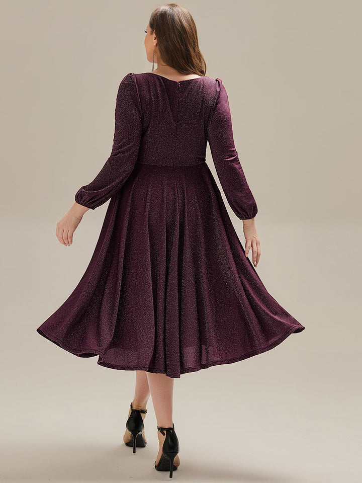 ever GREER| Glitter long Sleeve A-Line Midi Dress With Pocket