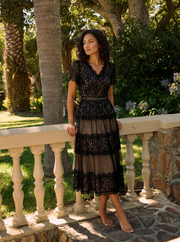 Lace Ruffle Sleeve A-Line Wedding Guest Dress
