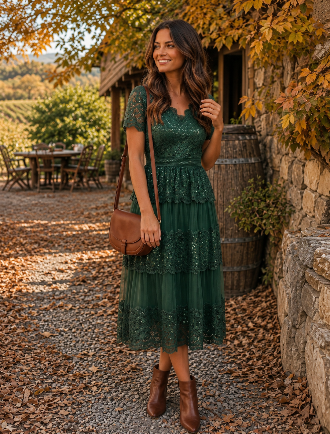 Lace Ruffle Sleeve A-Line Wedding Guest Dress