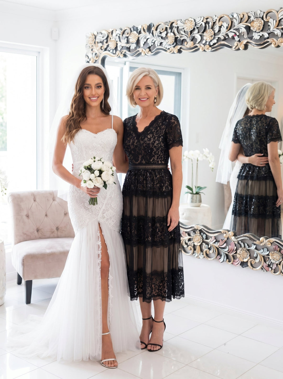 Lace Ruffle Sleeve A-Line Wedding Guest Dress