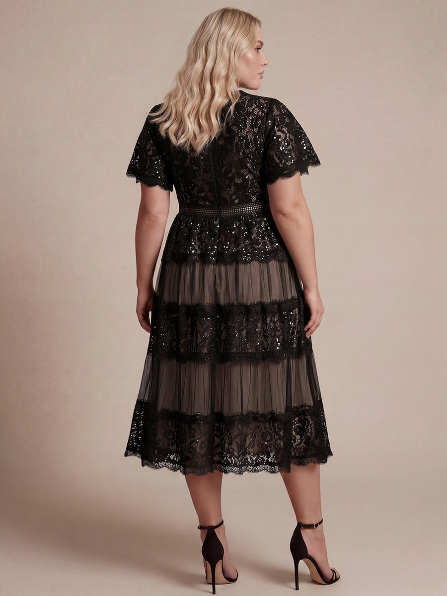 Lace Ruffle Sleeve A-Line Wedding Guest Dress