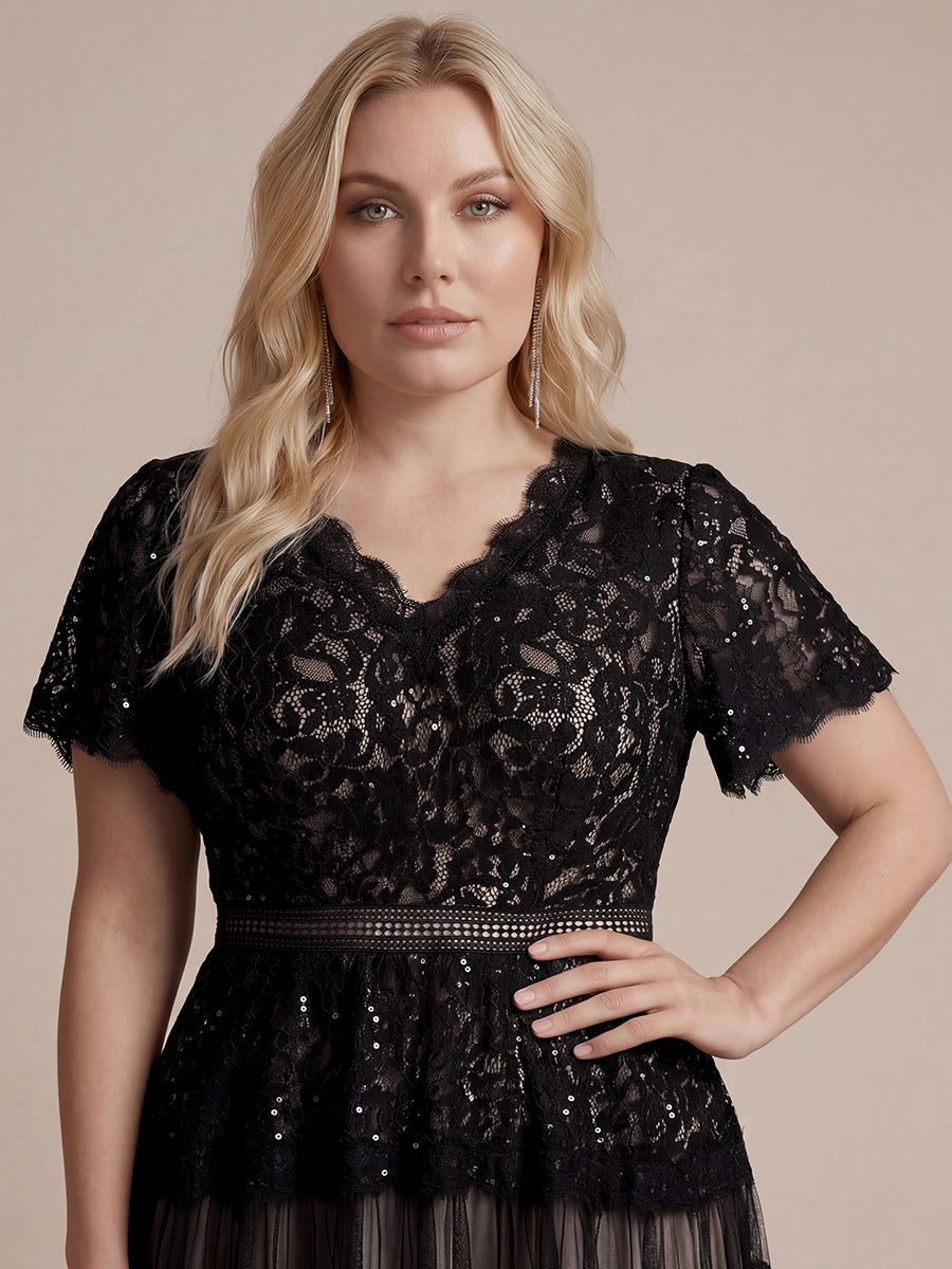 Lace Ruffle Sleeve A-Line Wedding Guest Dress