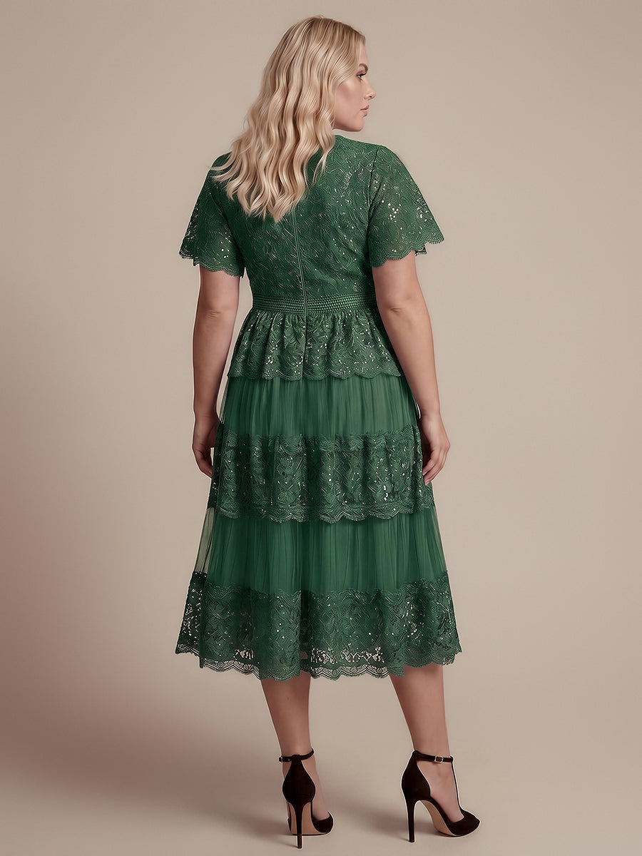 Lace Ruffle Sleeve A-Line Wedding Guest Dress