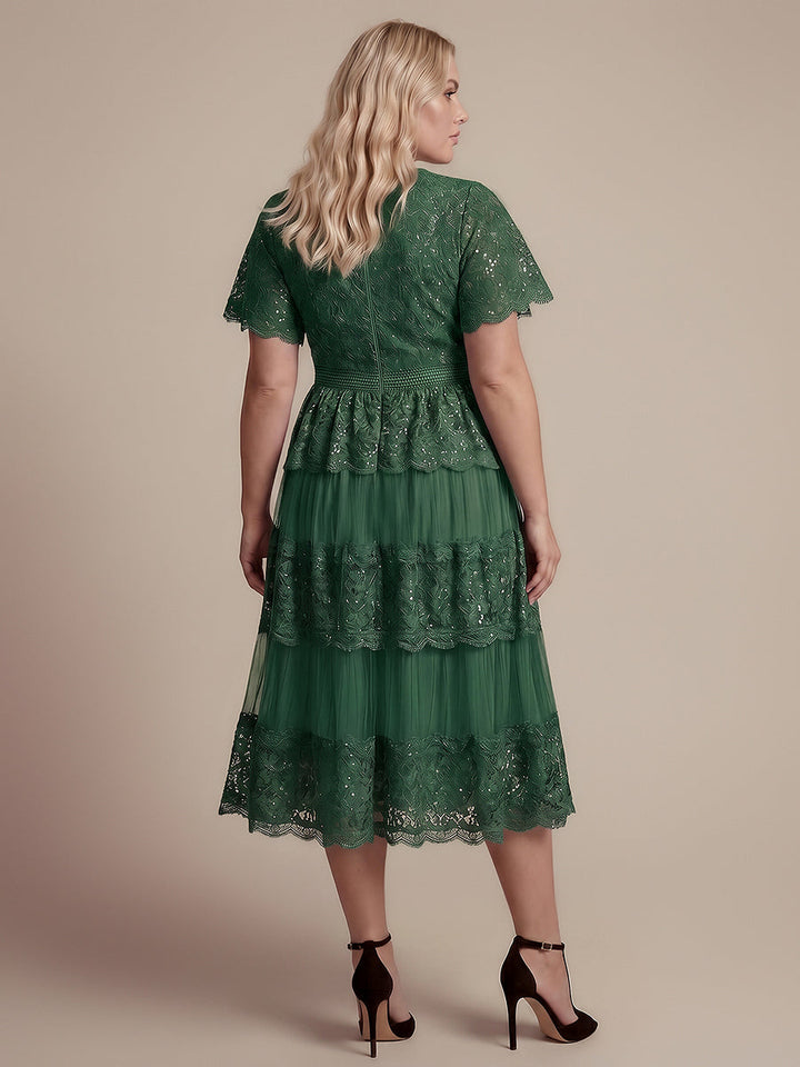 Lace Ruffle Sleeve A-Line Wedding Guest Dress
