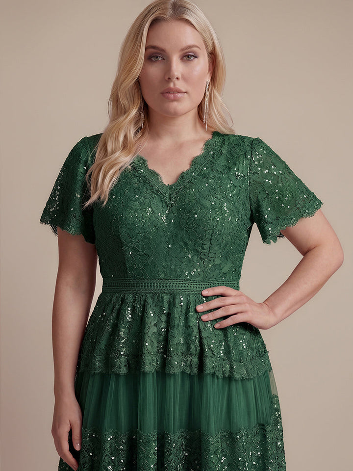 Lace Ruffle Sleeve A-Line Wedding Guest Dress