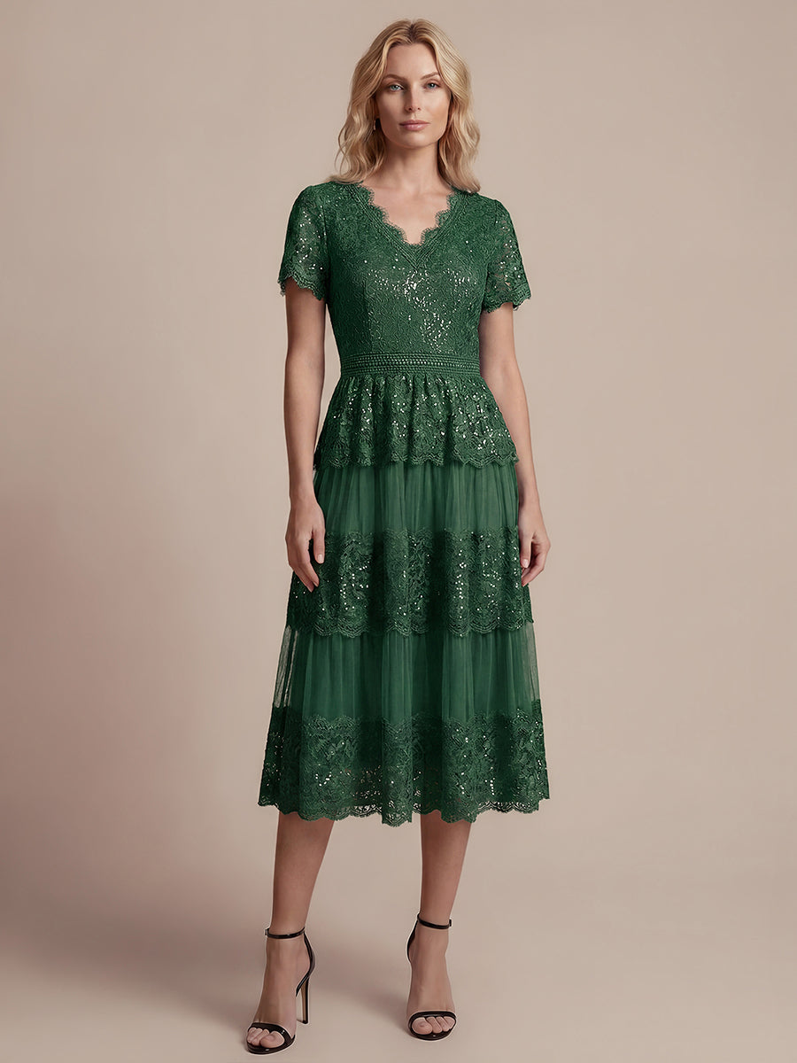 Lace Ruffle Sleeve A-Line Wedding Guest Dress