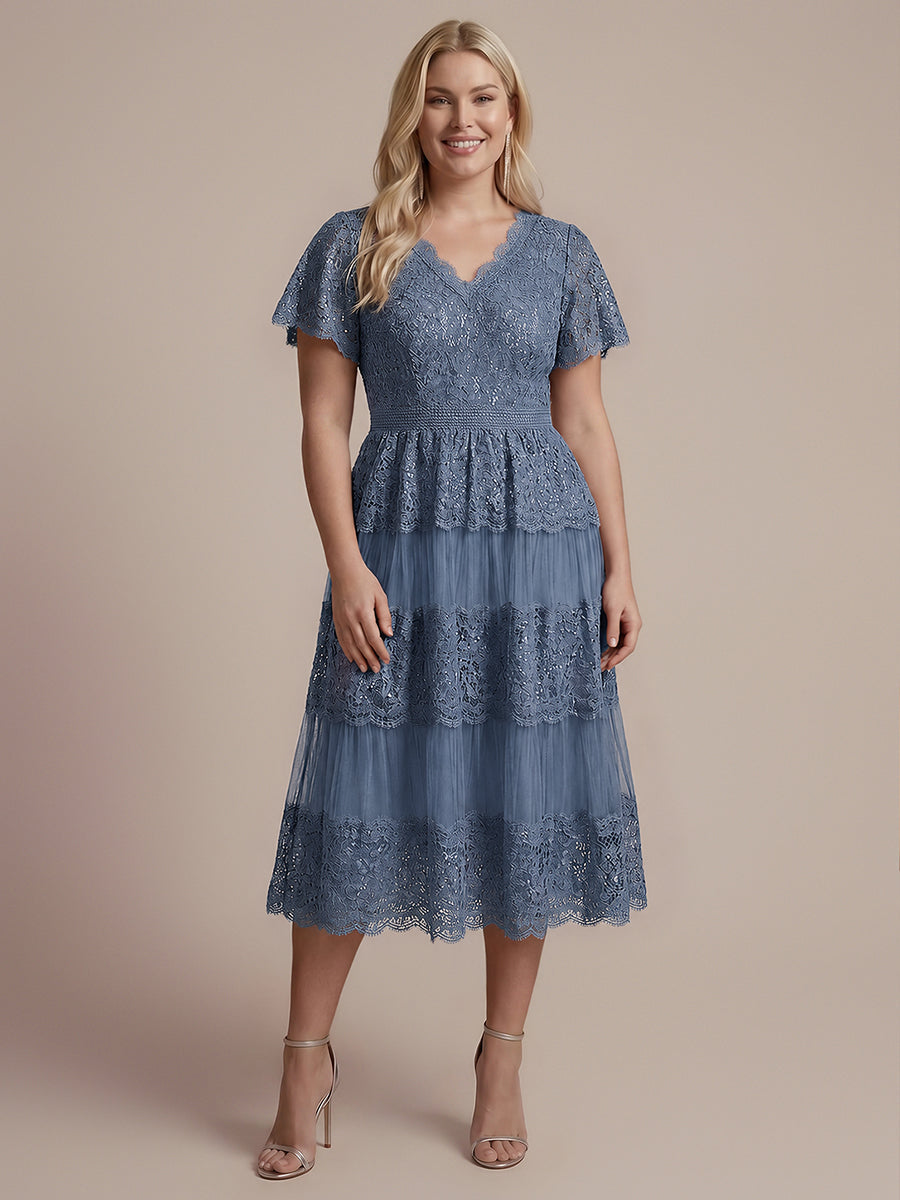 Lace Ruffle Sleeve A-Line Wedding Guest Dress