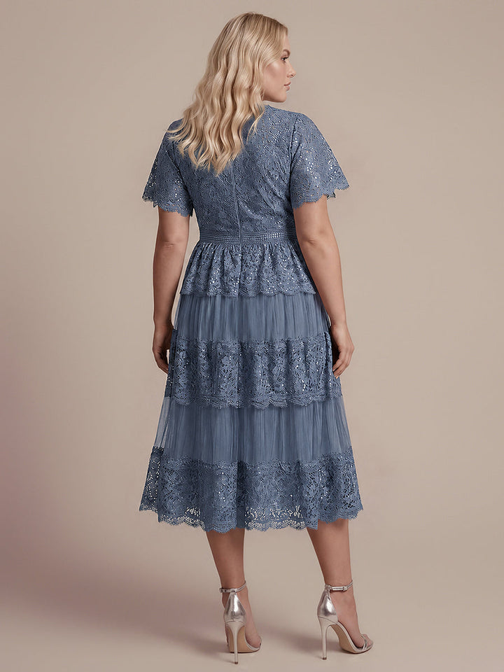 Lace Ruffle Sleeve A-Line Wedding Guest Dress