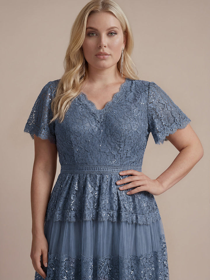 Lace Ruffle Sleeve A-Line Wedding Guest Dress
