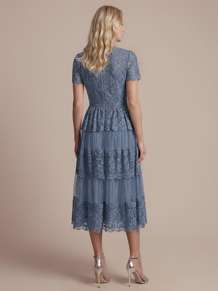 Lace Ruffle Sleeve A-Line Wedding Guest Dress