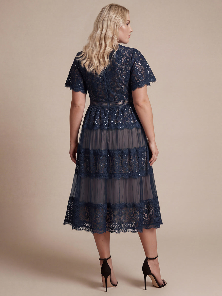Lace Ruffle Sleeve A-Line Wedding Guest Dress