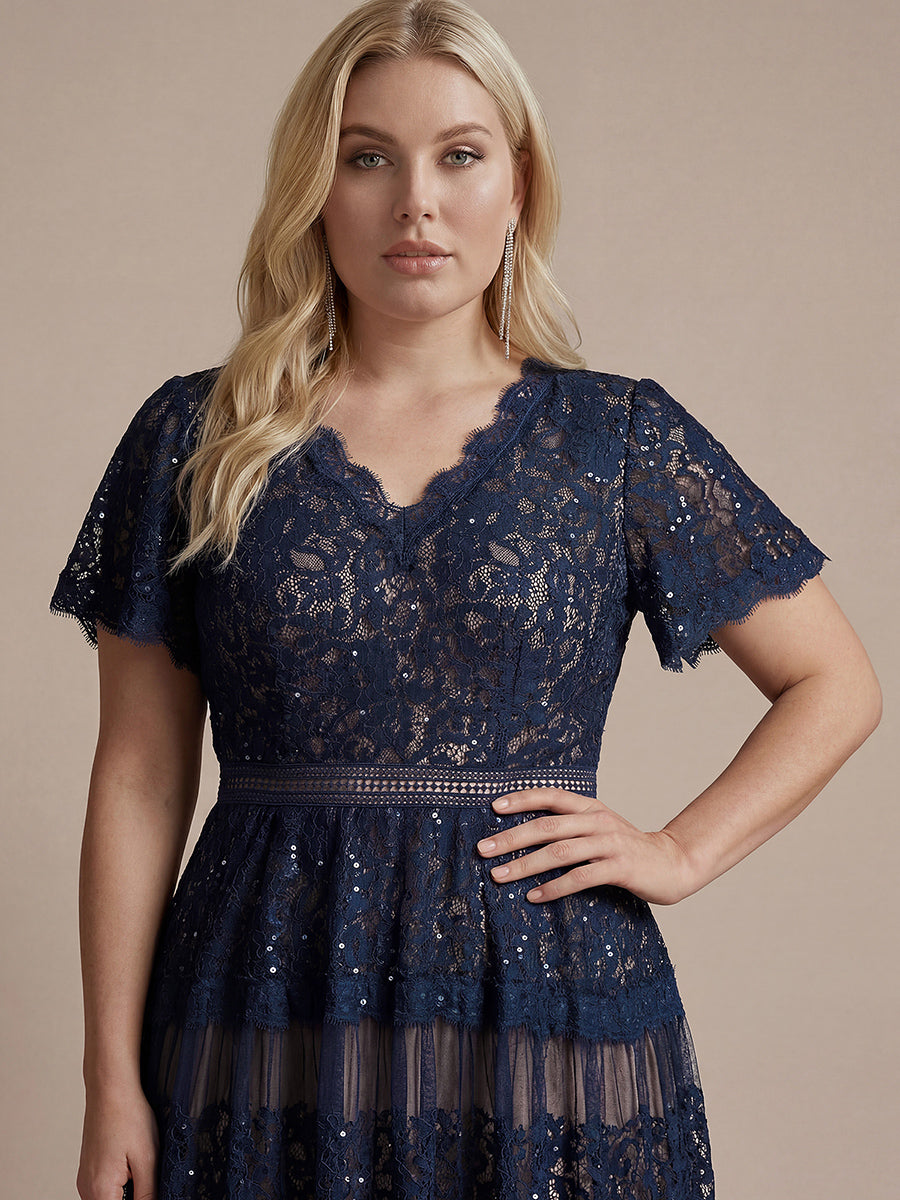Lace Ruffle Sleeve A-Line Wedding Guest Dress