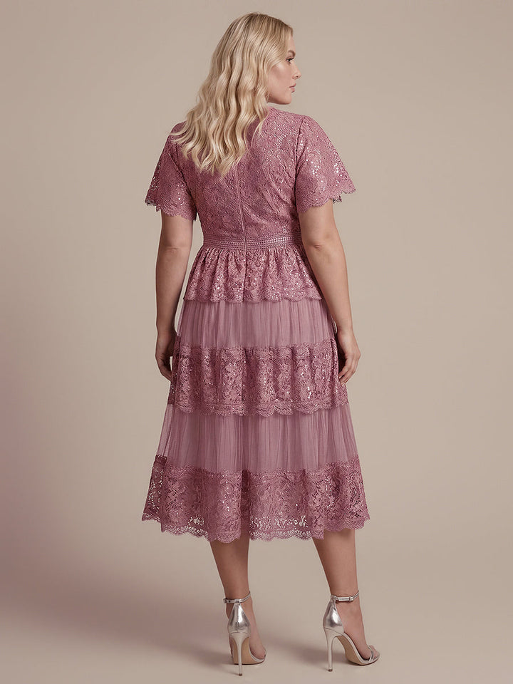 Lace Ruffle Sleeve A-Line Wedding Guest Dress