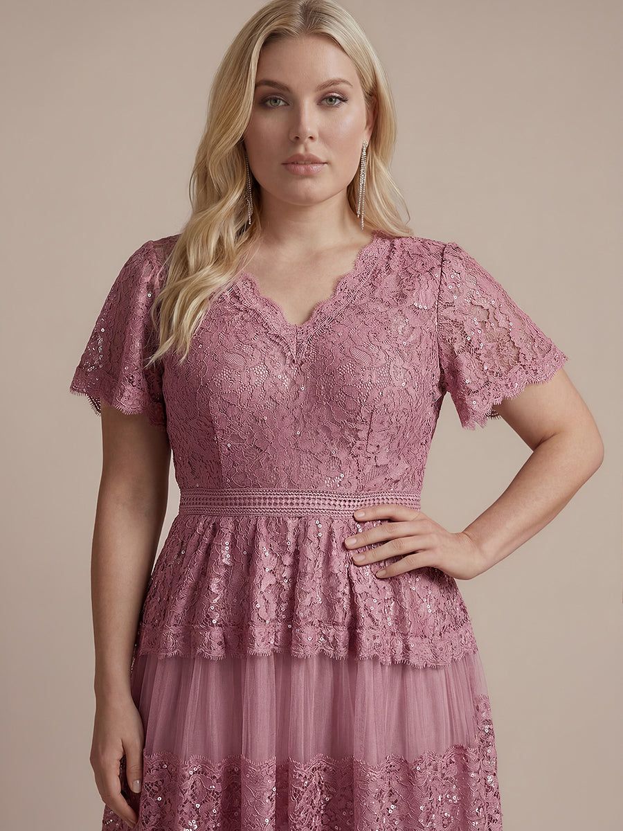 Lace Ruffle Sleeve A-Line Wedding Guest Dress