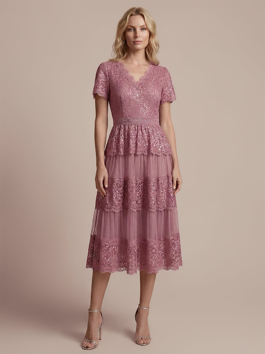 Lace Ruffle Sleeve A-Line Wedding Guest Dress