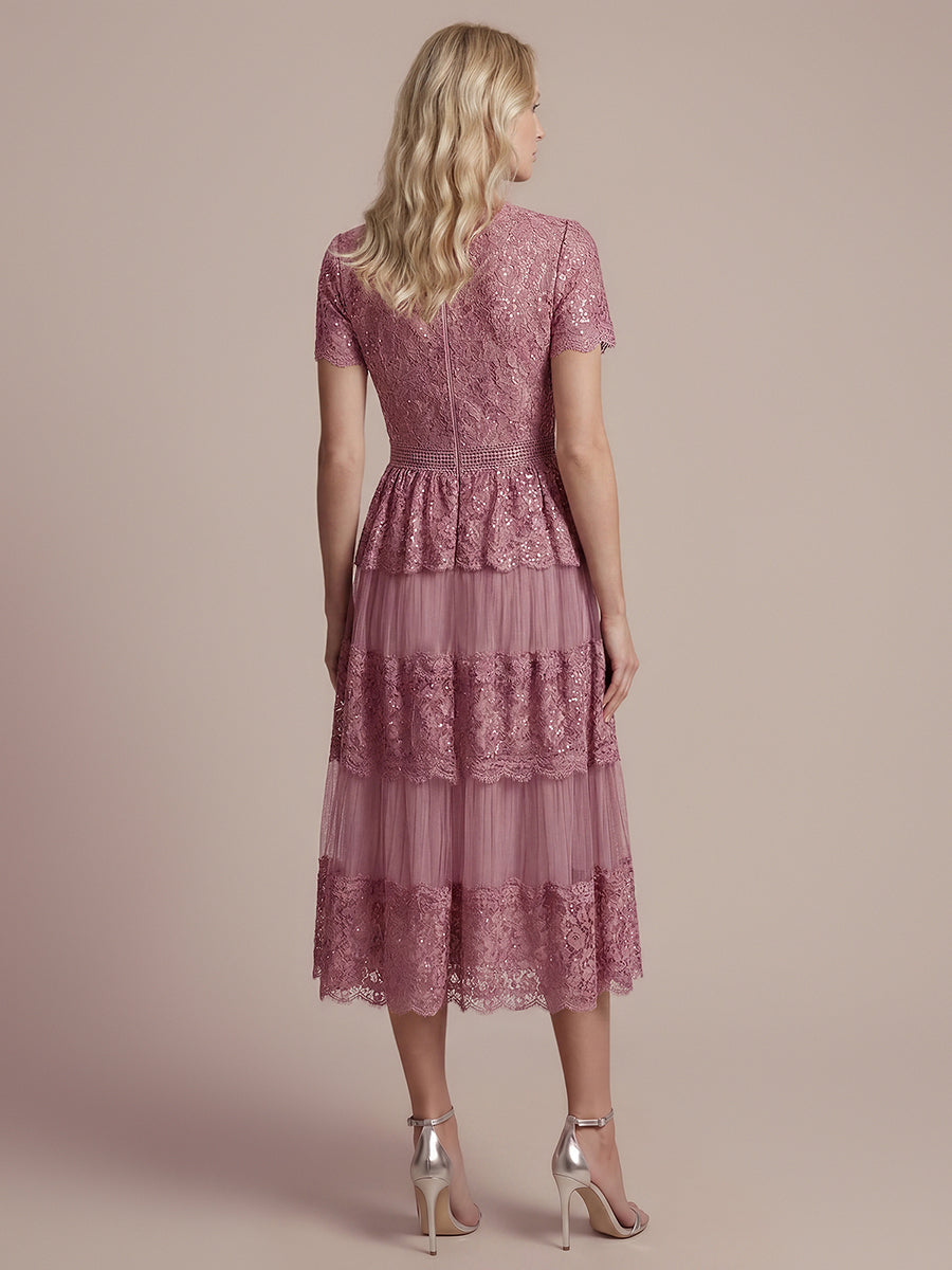 Lace Ruffle Sleeve A-Line Wedding Guest Dress