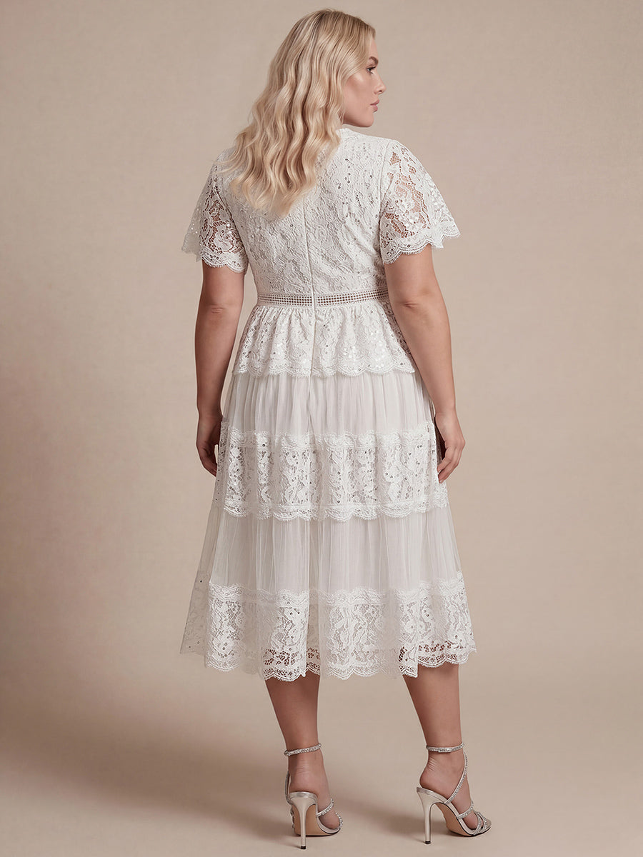 Lace Ruffle Sleeve A-Line Wedding Guest Dress